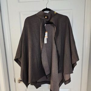 Anne Klein Sweater Cape Poncho Black/Khaki With Tags